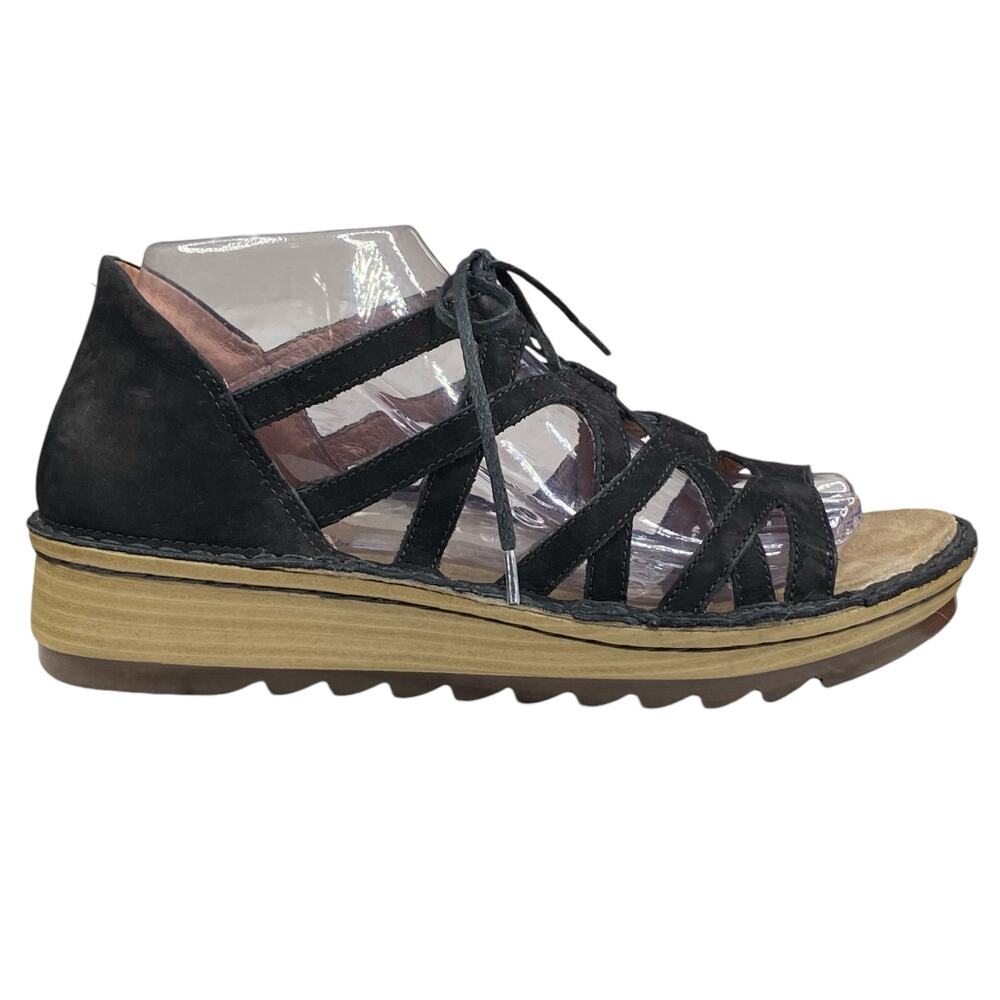 Naot Women's Yarrow Black Suede Lace Up Sandal Size 39 Us 8
